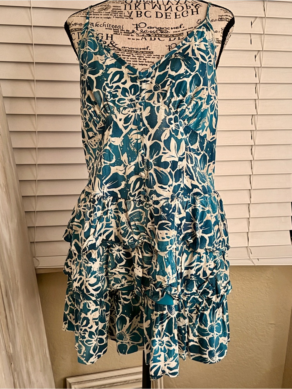 Size Large | Wild Fable Turquoise Green Floral Tiered Ruffle Mini Dress